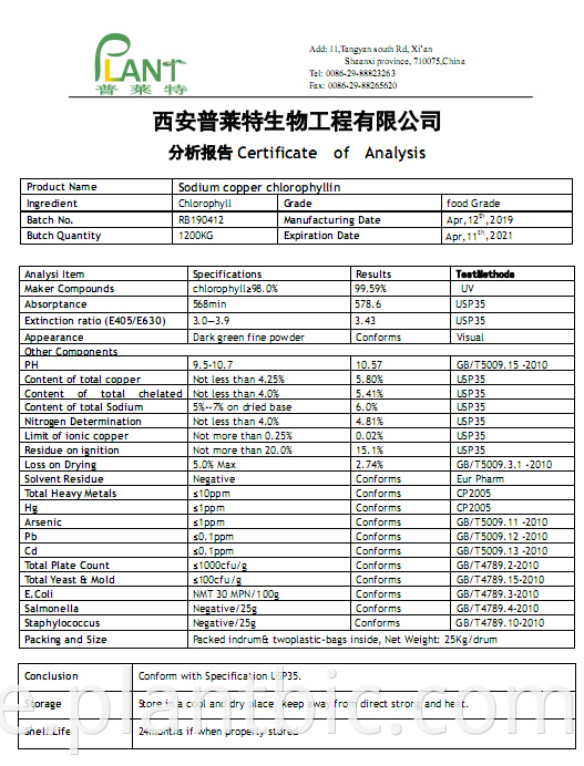 100% natürlicher UPS Standard CAS 28302-36-5 Natriumkupferchlorophyllpulver